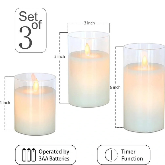 Flameless Flickering Candles Battery Powered with Remote New Set of 3 - Picture 2 of 9